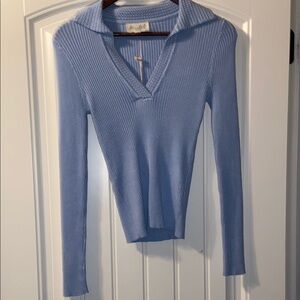Marled Chambray Blue Ribbed Knit Top